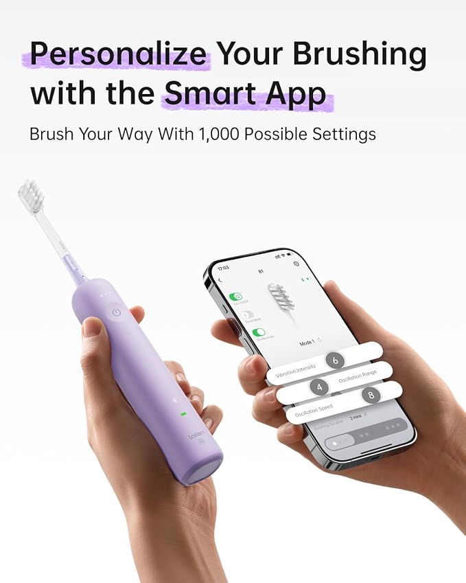 Laifen Wave Special Electric Toothbrush New 2025 Version Oscillation &amp Vibration Sonic Electric Toothbrush for Adults with App 2 Brush Heads IP68 Waterproof Travel-Friendly (Misty Lavender)