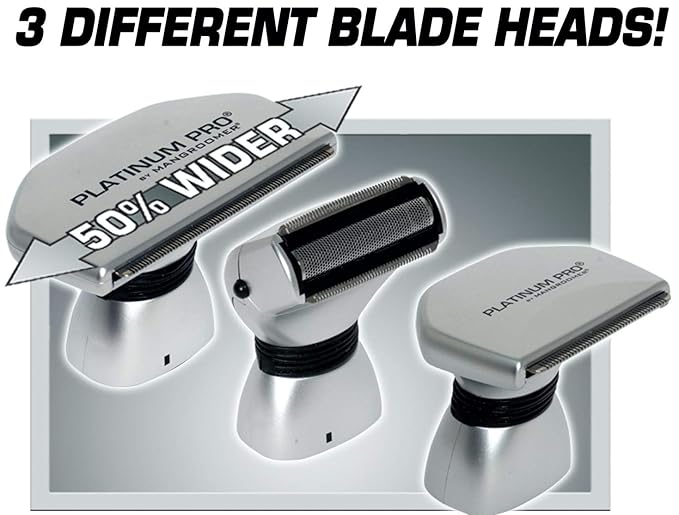 Platinum Pro by MANGROOMER New Back Shaver with 3 Shock Absorber Flex Heads Power Hinge Extreme Reach Handle &amp Bonus Case! (Generation 8.0) 4 Piece Set