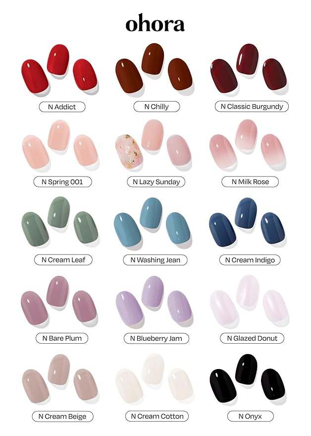ohora Bundle Set (N Addict Starter Kit) - Red Solid Gel Nail Strips with UV/LED Lamp and Mini Remover Salon-Quality Long Lasting Easy to Apply &amp Remove - Includes Prep Pads Nail File Wooden S
