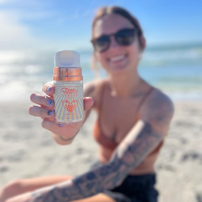 Tattoo Lovers Care Tattoo SPF 50 Sunscreen Mineral Based Deeply Moisturizes &amp Protects Ink Against Fading Tattoo Fade Protection and Moisturizer Vegan Organic 1.7oz