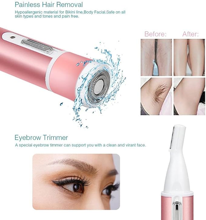 Electric Shaver Women 4 in 1 Women's Shaver Face Nose Eyebrows and Body Electric Bikini Trimmer (Figure)