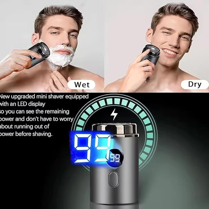 Hipinference Shavers Mini Portable Electric Shaver Turbo Blades Ipx7 Waterproof Trimmer Led Display USB Fast Charging Shaver Wet Dry Painless Shaving for Face and Body (Gray)