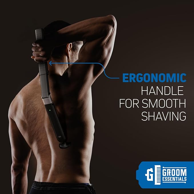 Chargeworx Electric Back Shaver and Body Hair Trimmer for Men ? Extendable Long-Handle Back Razor for Hard-to-Reach Areas Battery Powered Manscaping Tool for Coarse Back Hair and Full Body Grooming