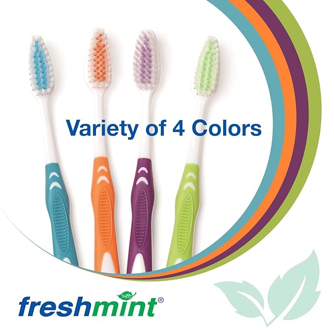 FRESHMINT Individually Wrapped Bulk Premium Toothbrushes (100 Pack) Oversized Easy Grip Rubber Handle Soft Multi Color Nylon Bristles Perfect for Travel Hotel Donation