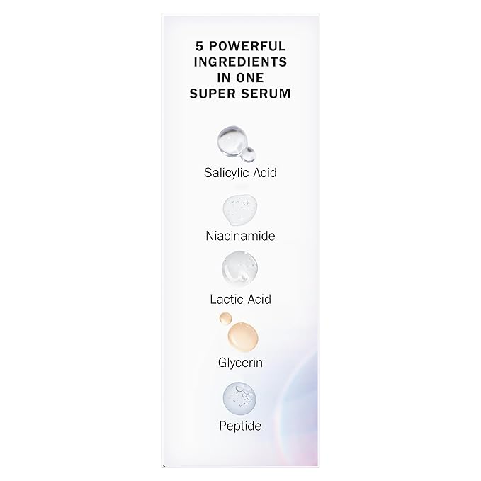 Olay Super Serum Night Repair Fragrance-Free - Niacinamide Peptide Salicylic &amp Lactic Acid Glycerin ?- 5-in-1 Skin Care Benefits - Hydrating Evens Tone Reduces Dark Spots Anti-Aging 1.0 Oz
