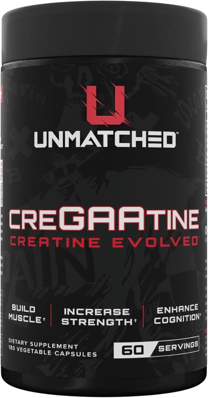 Unmatched CreGAAtine Optimized Creatine | Creatine Monohydrate + GAA (Guanidinoacetic Acid) | Muscle Build Strength Recovery | 180 Capsules 60 Servings (Unflavored)