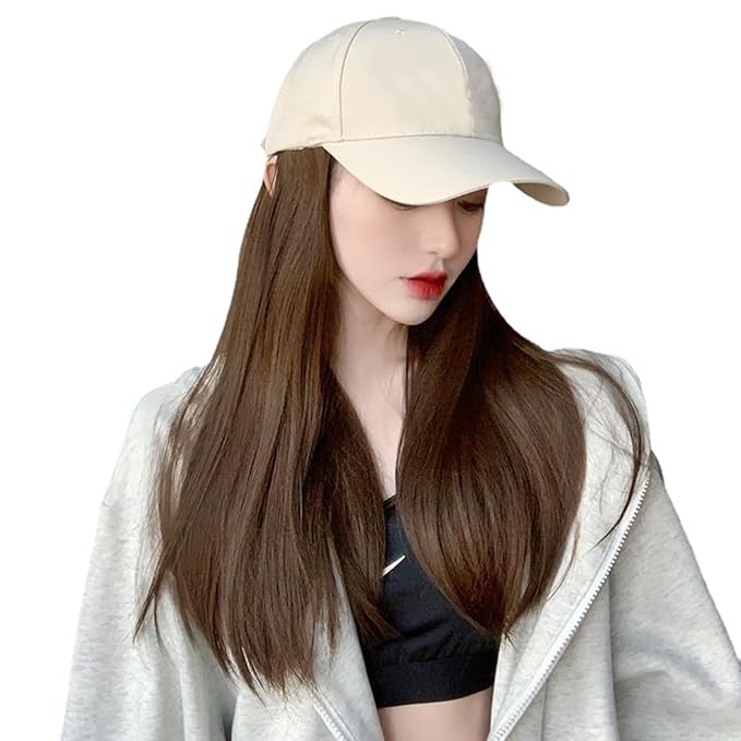 Women Baseball Cap Wig with Straight Hair high Ponytail Baseball Cap Sun Hat with Hair Wig