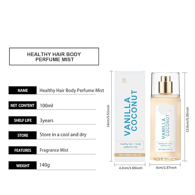 Vanilla Coconut Body Fragrance Mist - Long-Lasting Scent Portable &amp Refreshing Enhances Natural Charm(2PCS)