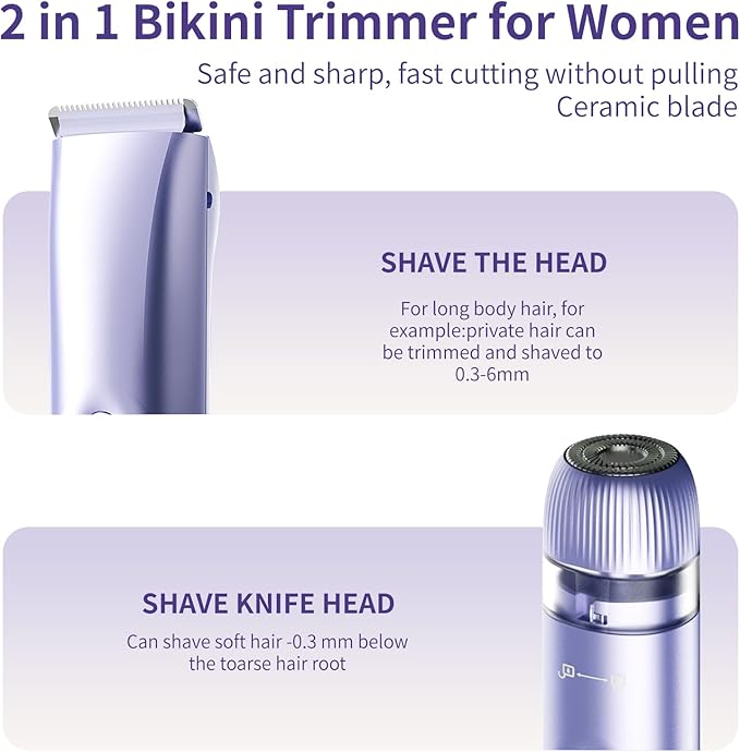 2-in-1 Electric Shaver &amp Bikini Trimmer for Women - Painless Electric Razor for FaceBody &amp Intimate AreasCordless Wet/Dry Shaver with Dual BladesWaterproof for Shower&ampTravel (Lavender P