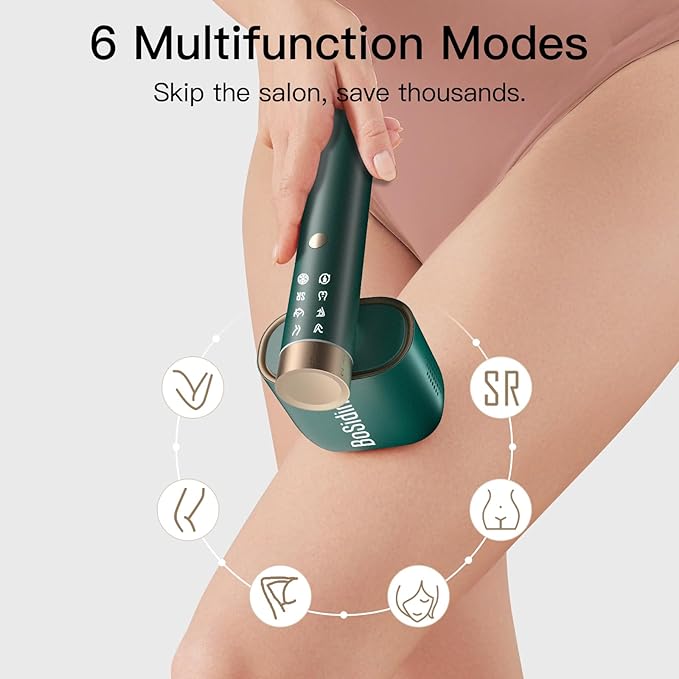 Laser Hair Removal BoSidin IPL Hair Removal with Painless Ice-Cooling 2-in-1 Face SR Rejuvenation 6+1 Modes 6 Levels Hair Removal for Women Permanent Laser Hair Removal Kit with Shaver Goggles