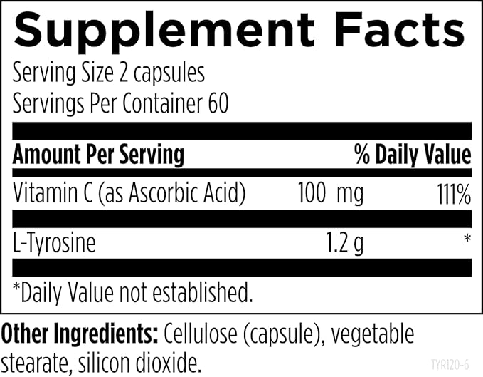 Designs for Health L-Tyrosine 1200mg - Tyrosine + 100mg Vitamin C Supplement - Dopamine Precursor Amino Acid Non-GMO (120 Capsules)