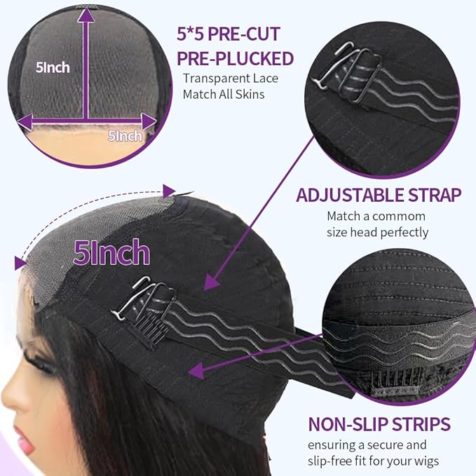 Durya Glueless Wigs Human Hair Pre Plucked Pre Cut 5x5 HD Lace Closure Wigs Human Hair Wear and Go Glueless Wigs Body Wave Lace Front Wigs for Black Women 250% Density 36 Inch