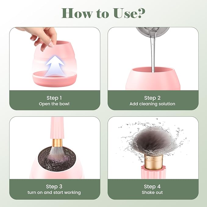 Electric Makeup Brush Cleaner Machine -15000RPM Fast Deep Cleaning and Dry Make Up Brushes Efficient Cleaning With Storage Cas Portable Spinning Washer gift for women- pink