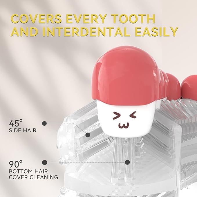 Adult Sonic Automatic Electric Toothbrush 360° Oral Cleaning Stain Whitening IPX7 Waterproof Rechargeable u-Shape Brush Head*3+Straight Handle Brush Head*2 Suitable for Travel or Home Use