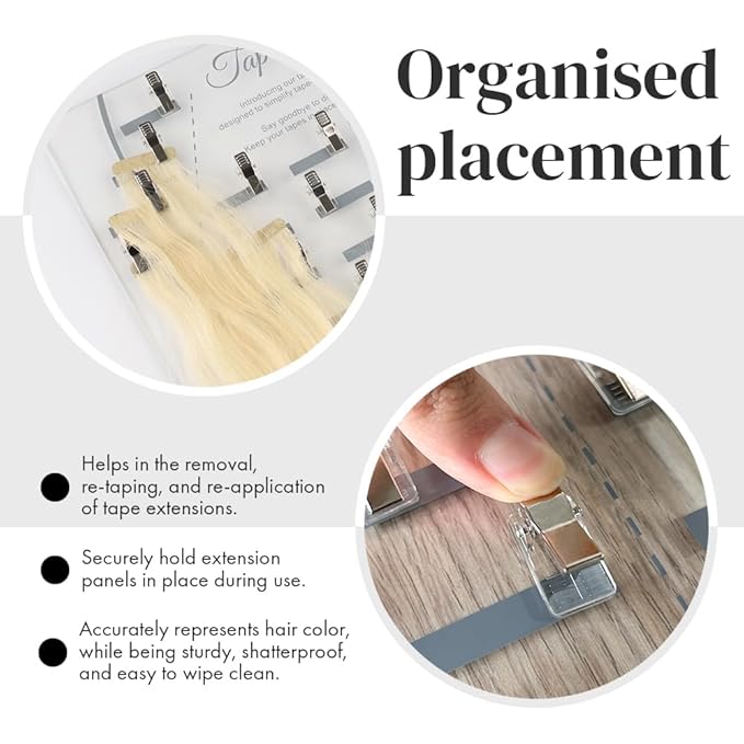 Tape Placement Board with 25 Clips Acrylic Hair Extensions Hanger Carrier with Head Chart Hair Display Holder Rack for Tape In Hair Extensions Hairpin Hair Styling Hairdressing