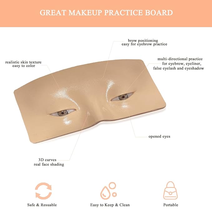Makeup Practice Face Board Resusable 3D Makeup Mannequin Face Eyes Makeup Practice Face with Makeup Kit for Makeup Student and Beginner to Practice Eyeshadow Eyeliner Eyebrow Makeup &amp Lash Exten