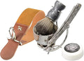 Grandslam Shaving Straight Razor Kit Steel Cutthroat Straight Razor With Leather Strop Shave Brush Stainless Steel Shaving Bowl and Stand Gift for Men