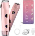 2-in-1 Bikini Trimmer for Women Bikini Shaver with Dual Heads Body and Facial Hair Removal Cordless Rechargeable Electric Razors for Face Chin Pubic Underarm Legs IPX7 Waterproof Pink