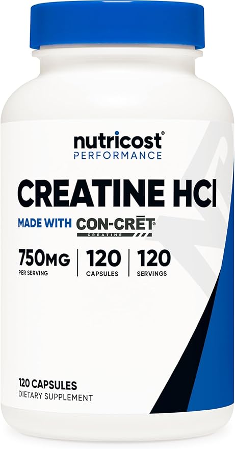 Nutricost Creatine HCl 120 Capsules - Made with CON-CRET Creatine 750 MG Per Capsule