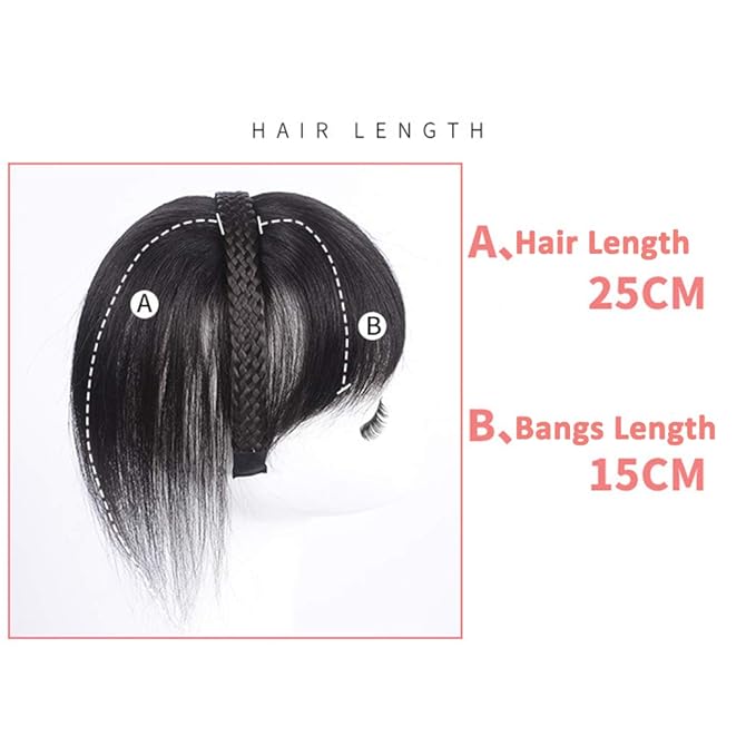 10 Womens Human Hair Braided Headband - Natural Looking Hairband Braids - Human Hair Topper Clip In Topper - Wiglets With Bangs - Twist Braid - Natural Black