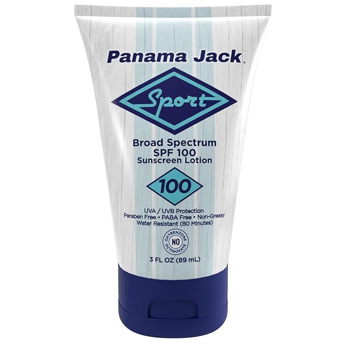 Panama Jack Sport Sunscreen Lotion - SPF 100 Broad Spectrum UVA/UVB Protection Non-Greasy PABA Paraben Gluten &amp Cruelty Free 3 FL OZ (Pack of 2)
