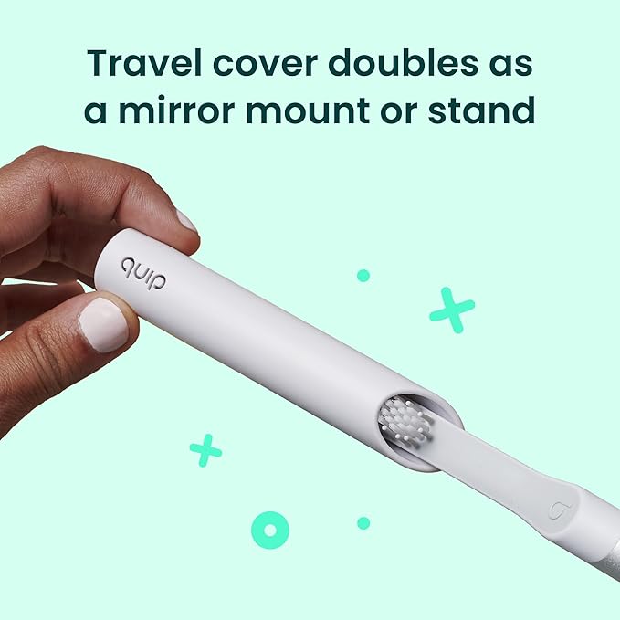 Quip Sonic Toothbrush for Adults with Timer - Includes Extra Brush Head and Travel Cover Mount - Electric Soft Bristle Refill Head Metal Handle 3 Month Battery Life - Travel Toothbrush - Pink