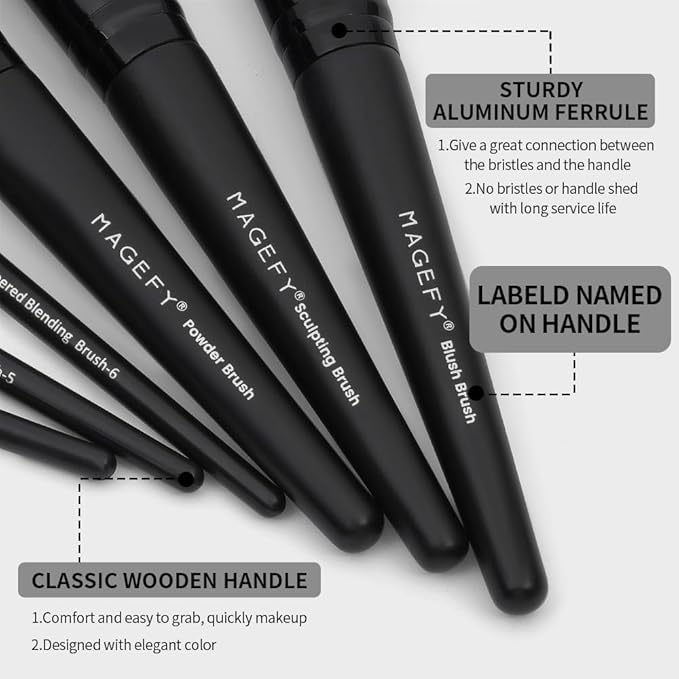 MAGEFY Makeup Brush Set 22 Pcs Premium Synthetic Makeup Brushes Foundation Eyeshadow Brush Powder Blush Concealers Brush Set Travel Makeup Brushes with Case(Black)