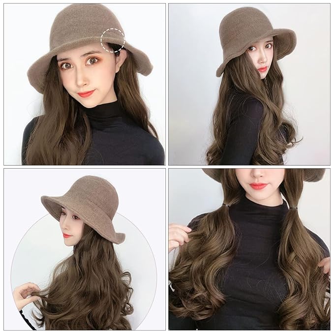Wig Hat for Women Long Wavy Curly Hair Extensions Synthetic Wave Hat Perfect for Girls Women Bride Stylish Accessory