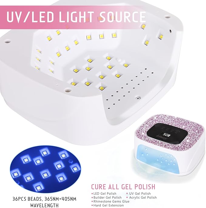 Rechargeable UV/LED Nail Lamp with Auto Sensor Portable Cordless Gel Nail Dryer Light 4 Timings &amp Diamond LCD Screen UV Light for Gel Nails at Home Salon