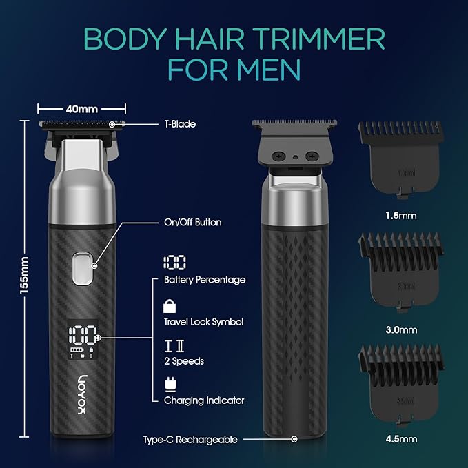 VOYOR Body Hair Trimmer for MenElectric RazorVersatile Groin &amp Body TrimmerWaterproof and Cordless Shaver Manscaper for Men USB-C Charging GroomerCeramic Blade Razor Male Grooming HT310 (Bla