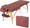 Giantex Massage Table Portable Massage Bed w/Carrying Case 2-Section Salon Spa Facial Care Tattoo Bed Height Adjustable Wood Frame Professional Massage Lash Bed for Eyelash Extension (Red)