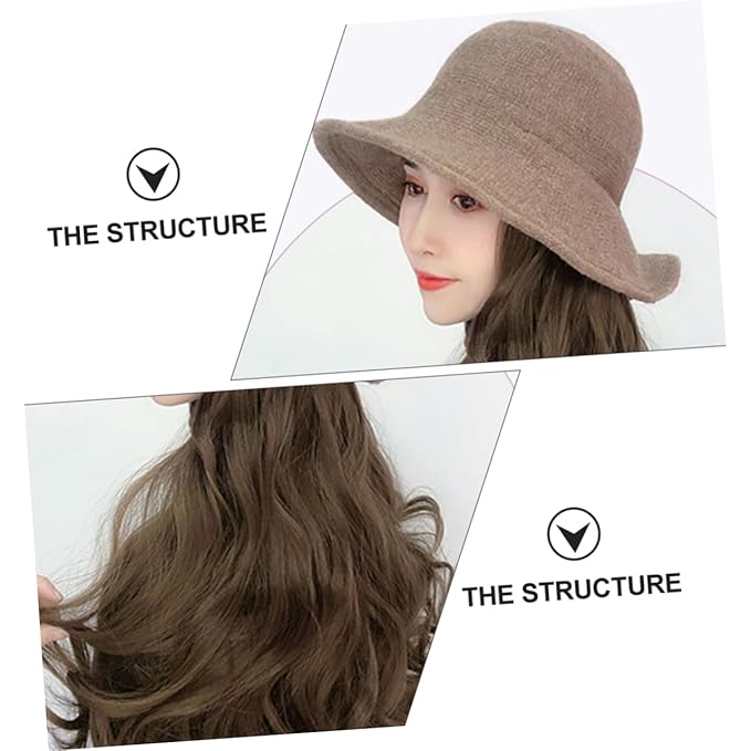 Long Wavy Curly Wig Hat for Women and Khaki Synthetic Hair Extension with Natural Texture Lightweight Fashion Accessory for Volume and Easy to Style and Wear