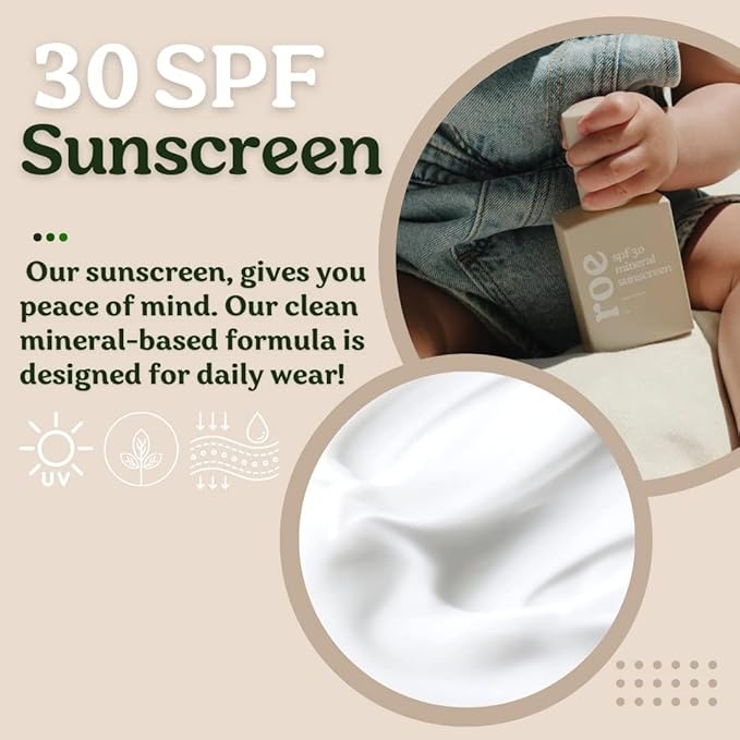 Roe Wellness- Baby Mineral Sunscreen SPF 30 Clean Ingredients | Non-Greasy Reef Safe Paraben-Free (2Pack)