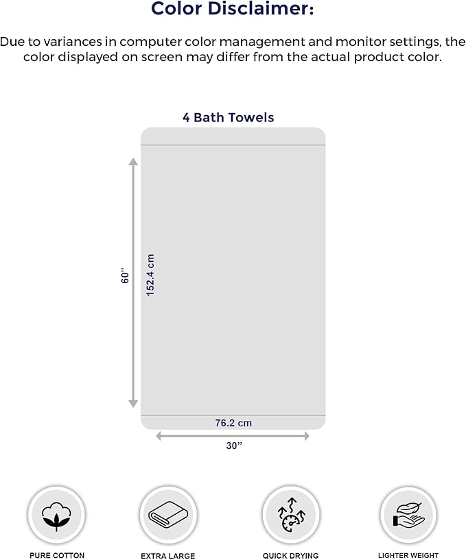 Tens Towels Pack of 4 Extra Large Bath Towels 30 x 60 Inches 100% Cotton Larger &amp Lighter Weight Quicker to Dry Super Soft and Absorbent Perfect for Bathroom Dark Grey