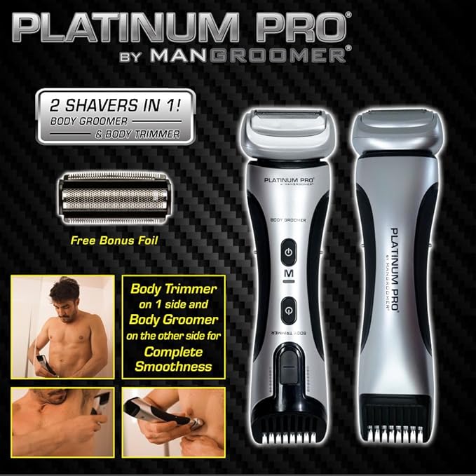 MANGROOMER - PLATINUM PRO New Body Groomer Ball Groomer and Body Trimmer with Lithium Max Battery Bonus Extra Foil and Storage Case!