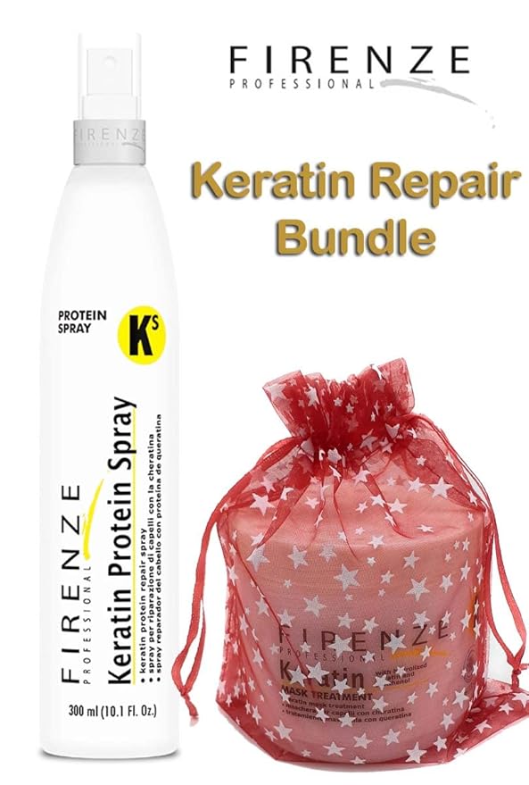 Firenze Professional Keratin Repair Bundle - Pack of 3 Including Protein Spray and Mask Treatment 3.37 Fl Oz Each Total 10.1 Fl Oz