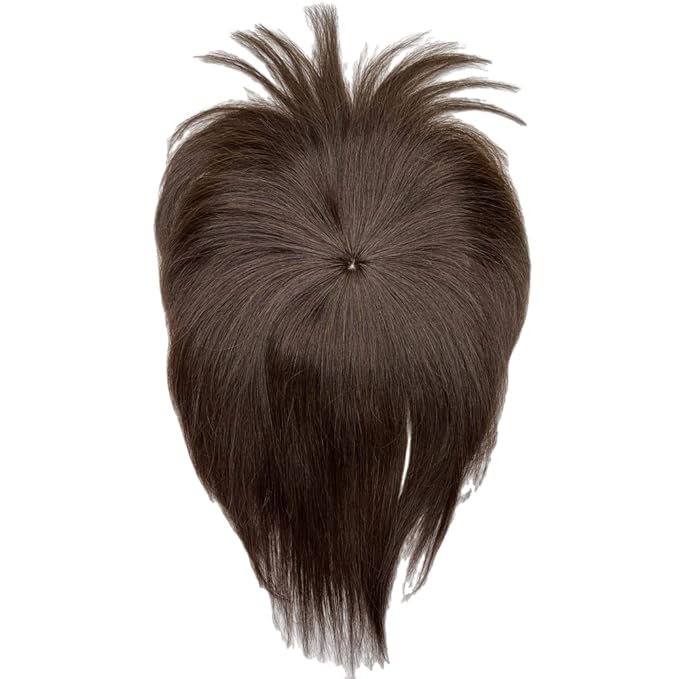 Anemone Thick Full Human Hair Topper For Women 14x14 cm Clip In Hairpieces With Air Bangs Straight Wiglets Toupee Cover Grey Thinning Hair (Dark Brown 14 inch)