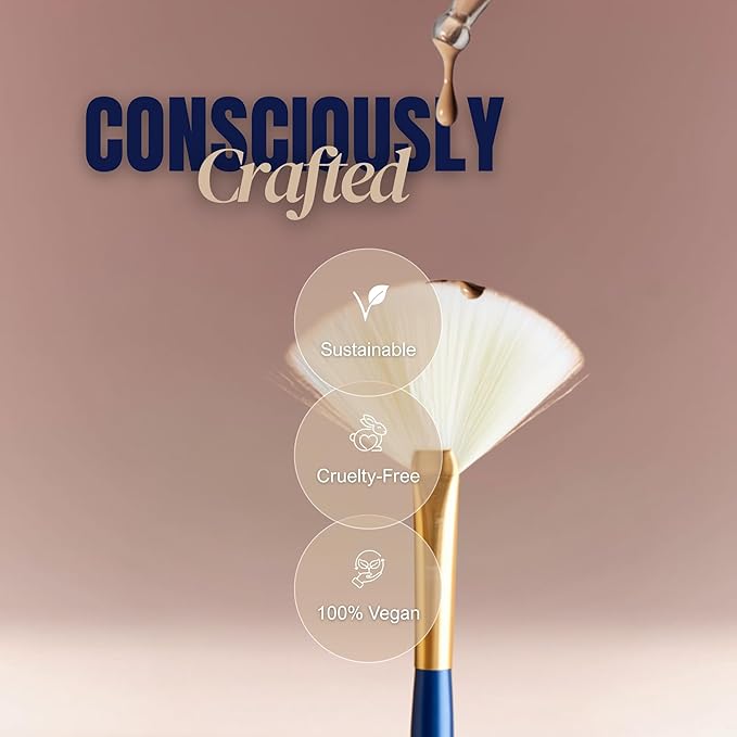 BERRY Blue Premium Makeup Brush Set ? 12-Piece Professional Ultra-Soft Synthetic Brushes for Face &amp Eyes | Foundation Powder Blush Concealer Eyeshadow ? Vegan Cruelty-Free Numbered Travel C