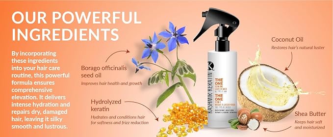 Kashmir Keratin The best leave in Conditioner THE ONE Leave In Conditioner 12 in 1 Hair Treatment for Damaged Hair Repair | Sulfate-Free Spray Conditioner | For all types of Hair 16 Fl.Oz.