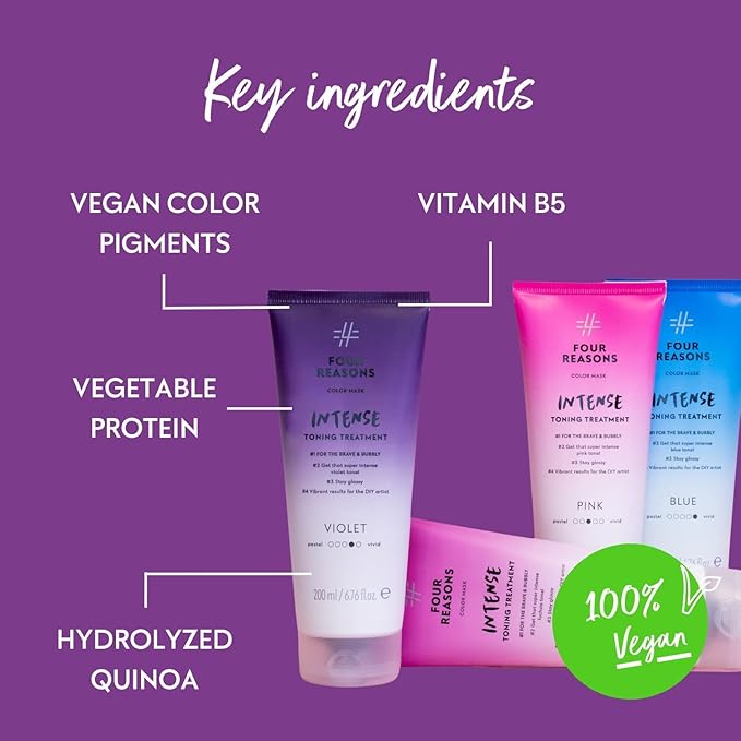 Four Reasons Color Mask INTENSE- Violet ? (27 Colors) Intensive Toning Treatment - Color Depositing Conditioner ? Semi Permanent Hair Dye for Lightened and Colored Hair? 100% Vegan 6.76 fl oz