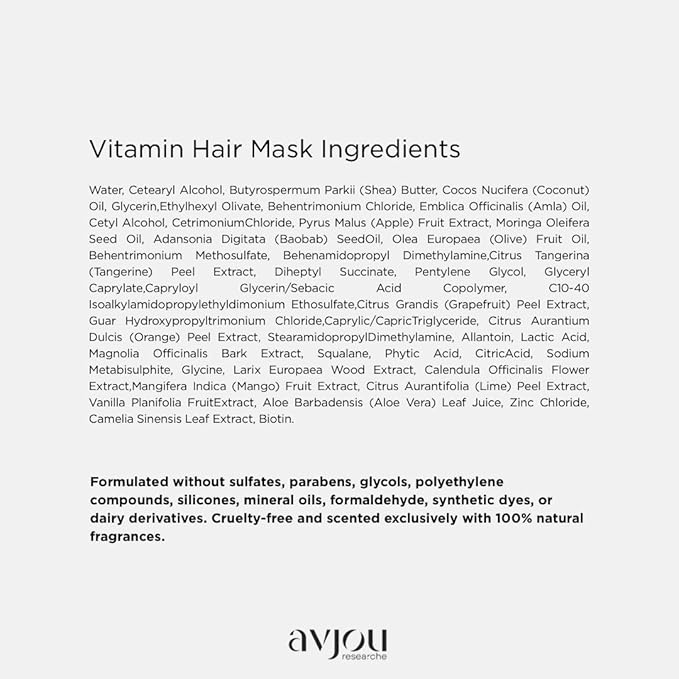 Avjou Researche??Vitamin Mask ? Supports the Look of Thicker Fuller Hair ? Vegan Color &amp Keratin Safe Hydrates &amp Strengthens with Redensyl??? Designed for All Hair Types 6 oz
