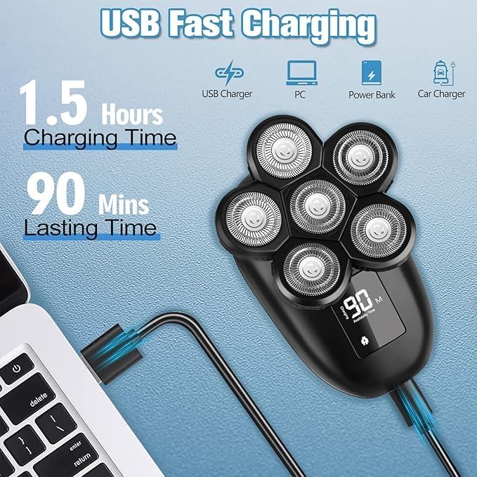 Electric Shaver for Men 6 in 1 Electric Razor for Men IPX7 Wet/Dry Waterproof Men's Shavers Rotary Head with Shavers Kit LED Display Gifts for Husband DadBoyfriend (Silver)