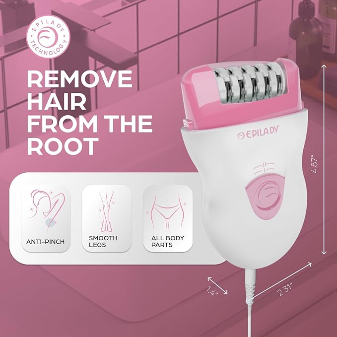 Epilady Speed Corded Epilator for Women ? Dual-Speed 40-Disc Root Hair Removal Device for Legs Underarms and Bikini Area Compact Waterproof Anti-Pinch Design for Smooth Long-Lasting Results