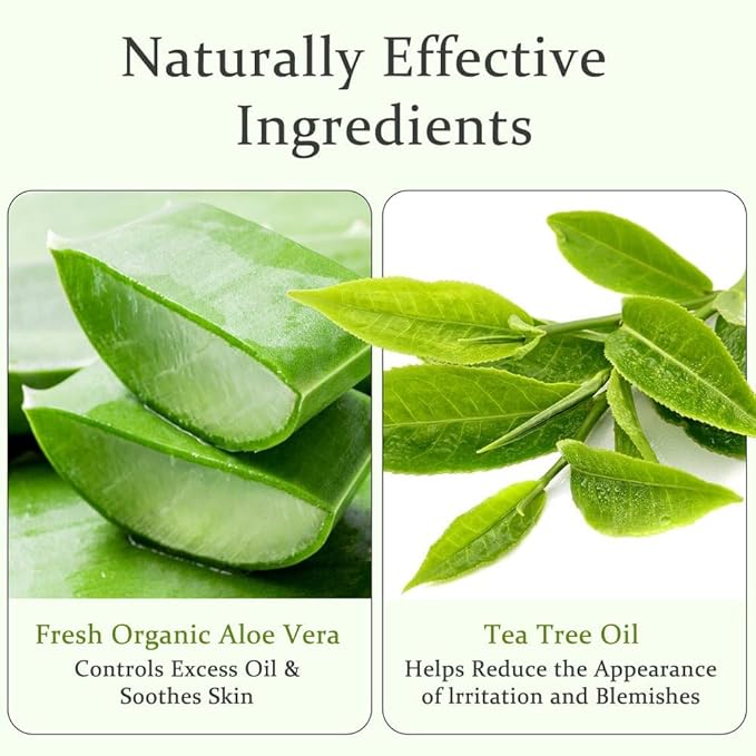 Aloderma Aloe Vera Gel + Tea Tree Oil Made with Refreshing Organic Aloe for After Sun Skin Care Multipurpose Use for Hair and Scalp and Face or as a Shaving Gel or Aftershave - 10.6Oz x 2btls