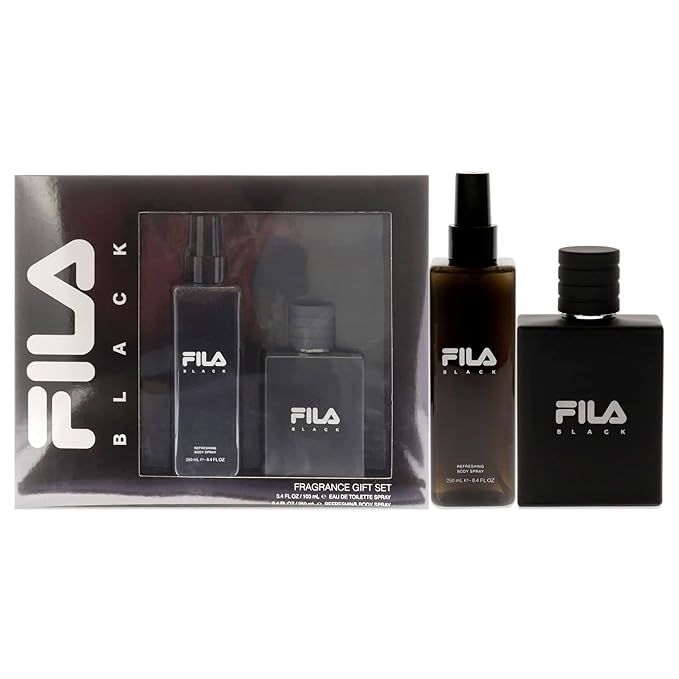 FILA Black - Invigorating and Spicy EDT and Body Spray for Men with Citrus Jasmine and Amber Notes - Cologne for Men with Long Lasting Scent - 2 pc