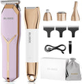Hair Clippers &amp Bikini Trimmer for Women - Waterproof Electric Clippers and 4 in 1 Bikini Trimmer Set Deluxe Hair Trimmer Wet/Dry Body Shaver for Nose Eyebrows Beard Pubic Hair Mauve
