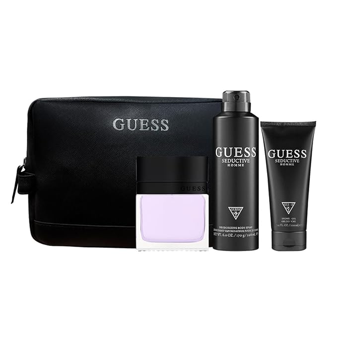 Guess Seductive Homme 3.4oz EDT Spray 6.0oz Deodorant Body Spray 3.4oz Shower Gel Pouch Men 4 Pc Gift Set