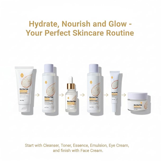 SKK Skin Care Set 6 Piece Skin Care SetSkin Care Gift Set for Women Facial Care Set Includes Cleanser Eye Cream Facial Essence Moisturizing Lotion Face Cream Toner. (Rice)