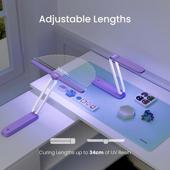 Resiners UV Resin Light UV Light for Resin Curing Wireless &amp Rechargeable Blacklight Ultraviolet LED 3-in-1 Uses Foldable UV Lamp Craft Supplies Tools for Resin Molds Jewelry Making Purple