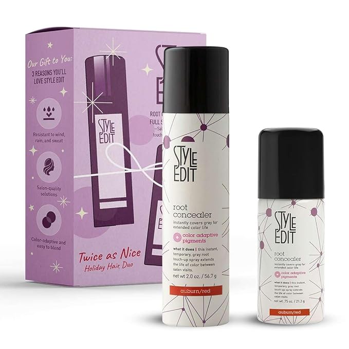 Style Edit Travel Essentials Hair Duo Root Concealer Spray Full Size &amp Travel Size | Instant Gray Root Concealer for Grays and Roots Coverage | Auburn